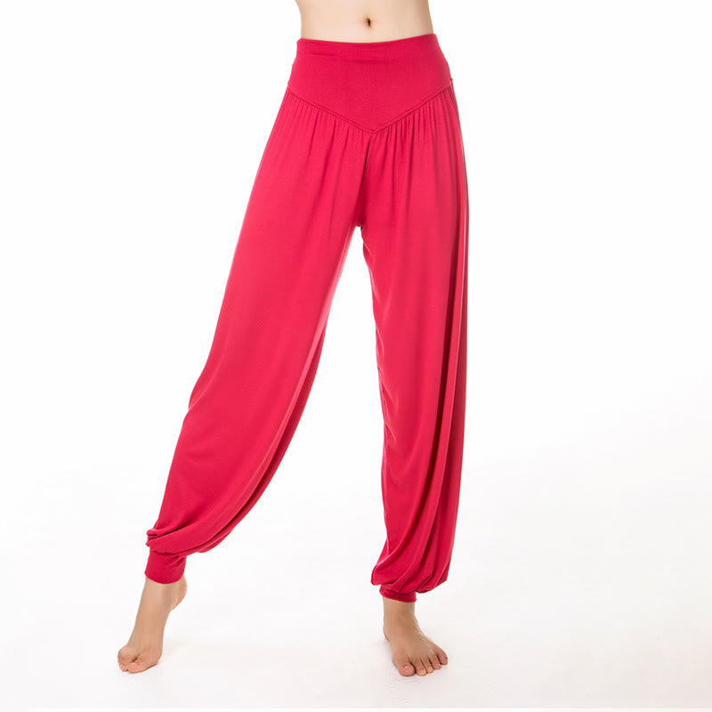 Buddha Stones Pantalon sarouel de yoga et de danse en modal ample de couleur unie - Tomate - US12，UK/AU16，EU44 (3XL) - image 22