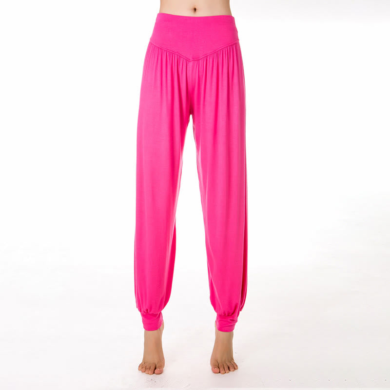 Buddha Stones Pantalon sarouel de yoga et de danse en modal ample de couleur unie - Rose vif - US12，UK/AU16，EU44 (3XL) - image 23