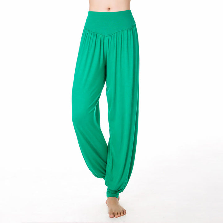 Buddha Stones Pantalon sarouel de yoga et de danse en modal ample de couleur unie - Vert printanier moyen - US12，UK/AU16，EU44 (3XL) - image 25