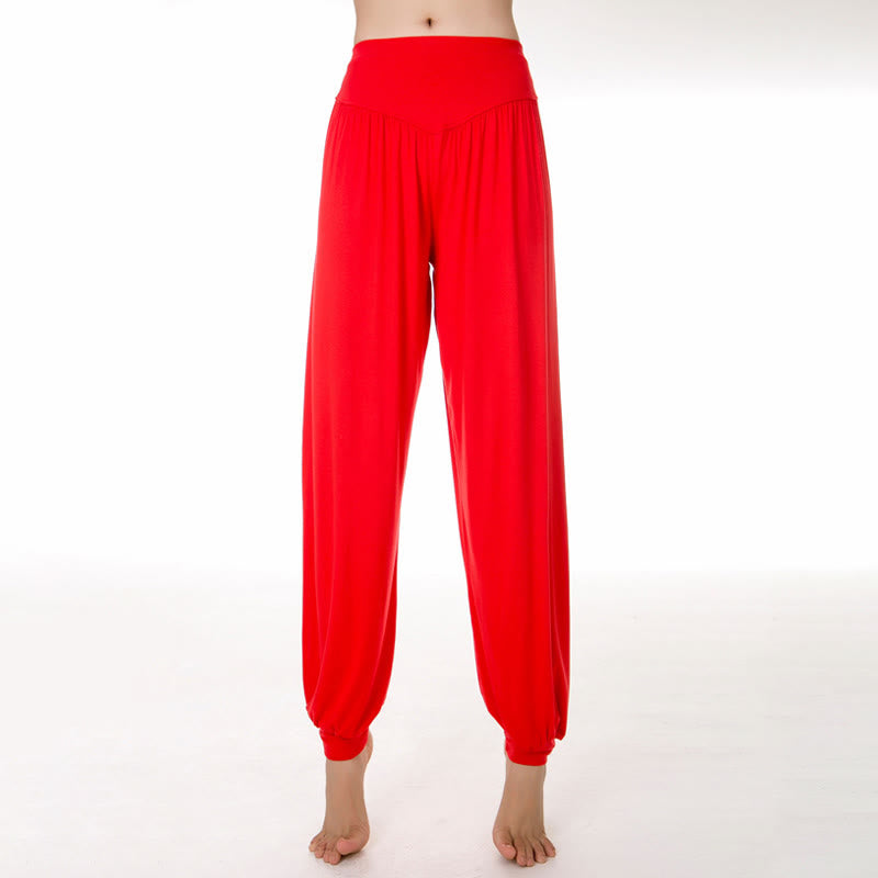 Buddha Stones Pantalon sarouel de yoga et de danse en modal ample de couleur unie - Rouge - US12，UK/AU16，EU44 (3XL) - image 26
