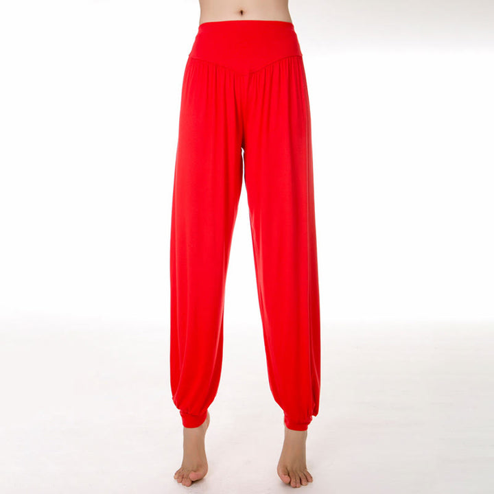 Buddha Stones Pantalon sarouel de yoga et de danse en modal ample de couleur unie - Rouge - US12，UK/AU16，EU44 (3XL) - image 26
