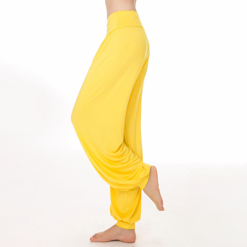 Buddha Stones Pantalon sarouel de yoga et de danse en modal ample de couleur unie - Jaune - US12，UK/AU16，EU44 (3XL) - image 28