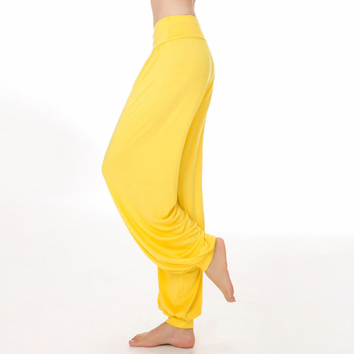 Buddha Stones Pantalon sarouel de yoga et de danse en modal ample de couleur unie - Jaune - US12，UK/AU16，EU44 (3XL) - image 28