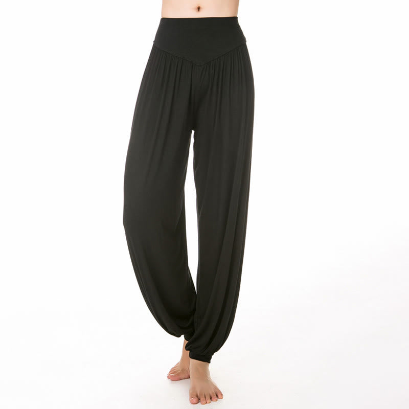Buddha Stones Pantalon sarouel de yoga et de danse en modal ample de couleur unie - image 5