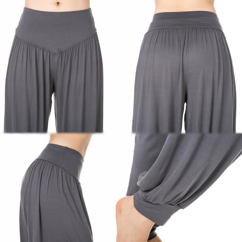 Buddha Stones Pantalon sarouel de yoga et de danse en modal ample de couleur unie - image 15