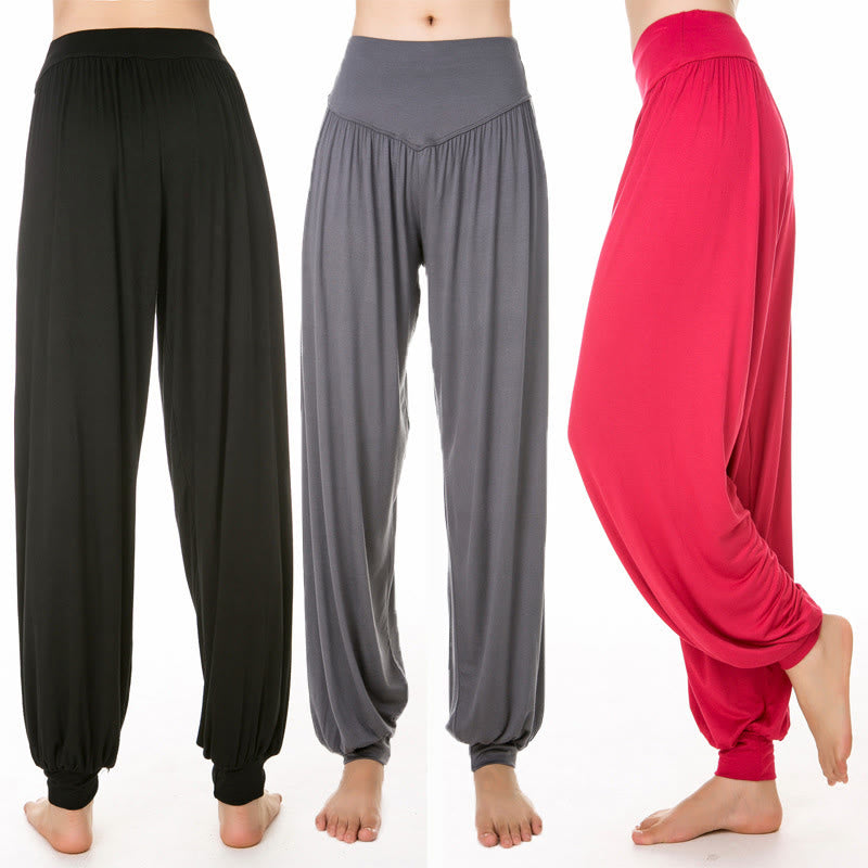 Buddha Stones Pantalon sarouel de yoga et de danse en modal ample de couleur unie - image 29