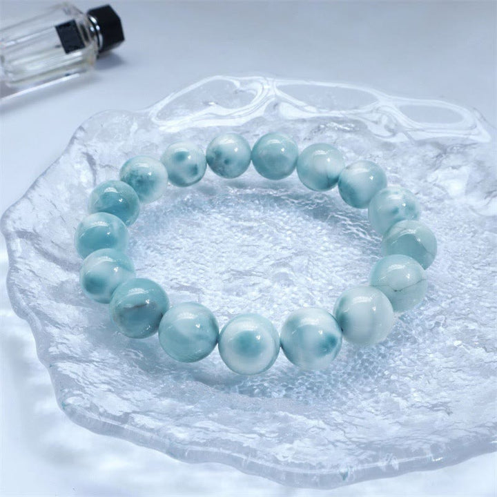 Bracelet de confiance en sagesse et en larimar naturel Buddha Stones - Note A - 14 mm (Tour de poignet 14-16 cm) - image 0