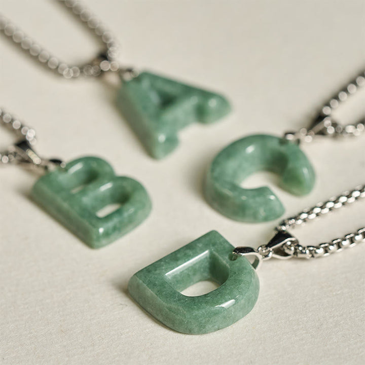 Collier pendentif en jade naturel avec lettre AZ et chaîne large en acier titane, symbole de prospérité, Buddha Stones' un pendentif en forme de lettre AZ. - image 38