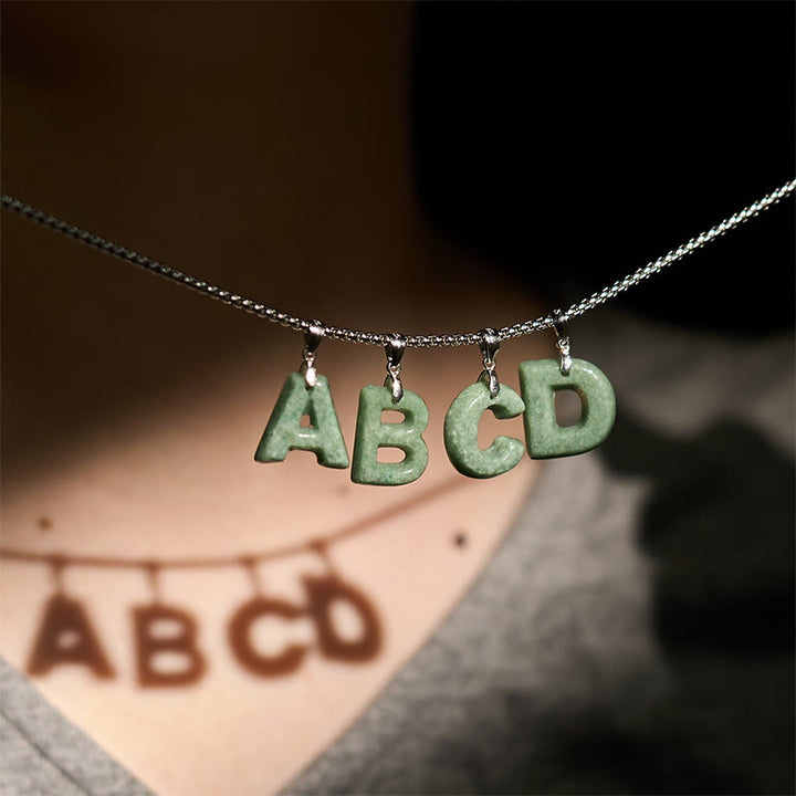Collier pendentif en jade naturel avec lettre AZ et chaîne large en acier titane, symbole de prospérité, Buddha Stones' un pendentif en forme de lettre AZ. - image 41