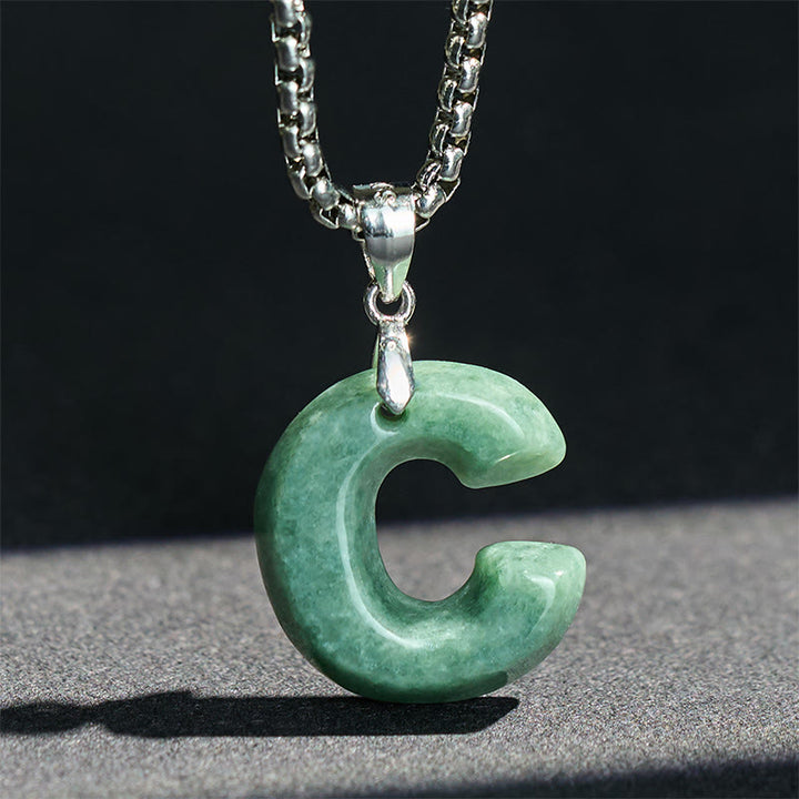 Collier pendentif en jade naturel avec lettre AZ et chaîne large en acier titane, symbole de prospérité, Buddha Stones' un pendentif en forme de lettre AZ. - image 10