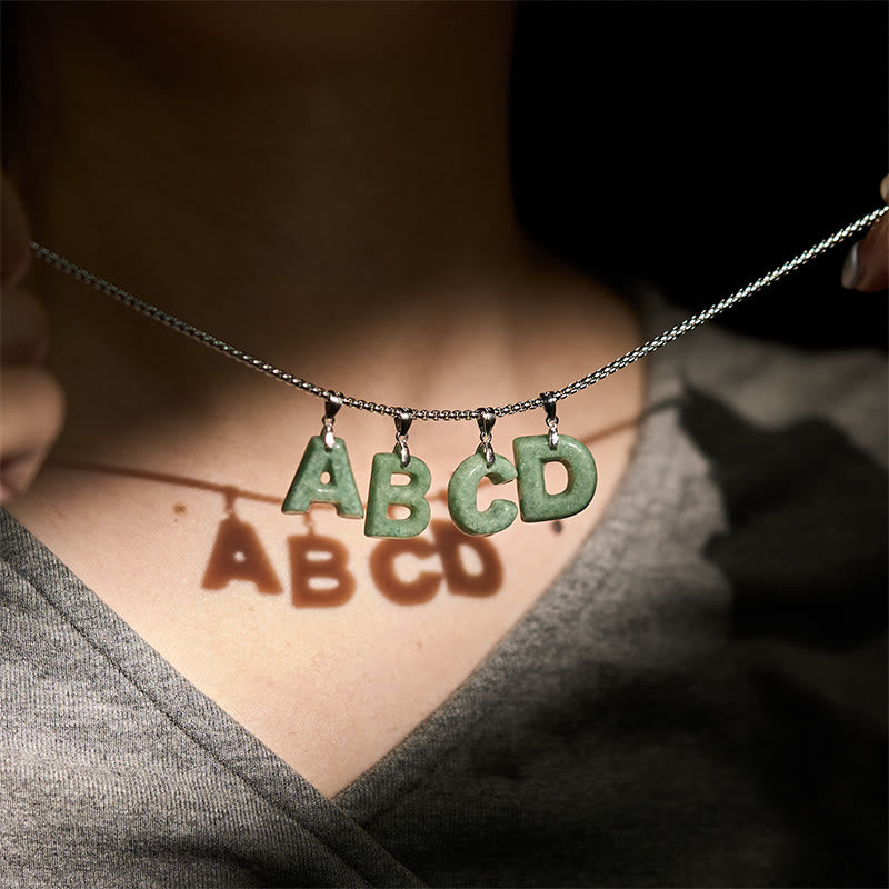 Collier pendentif en jade naturel avec lettre AZ et chaîne large en acier titane, symbole de prospérité, Buddha Stones' un pendentif en forme de lettre AZ. - image 39