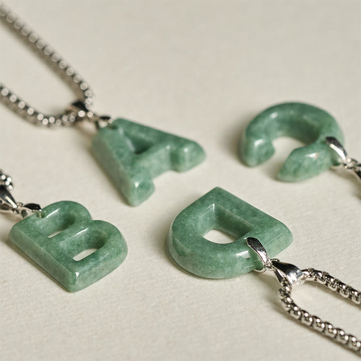 Collier pendentif en jade naturel avec lettre AZ et chaîne large en acier titane, symbole de prospérité, Buddha Stones' un pendentif en forme de lettre AZ. - image 37