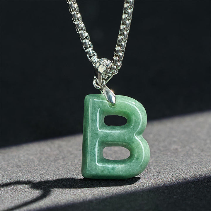 Collier pendentif en jade naturel avec lettre AZ et chaîne large en acier titane, symbole de prospérité, Buddha Stones' un pendentif en forme de lettre AZ. - image 8