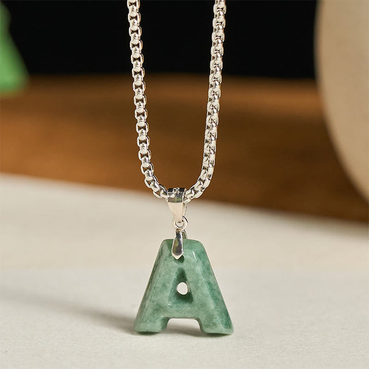 Collier pendentif en jade naturel avec lettre AZ et chaîne large en acier titane, symbole de prospérité, Buddha Stones' un pendentif en forme de lettre AZ. - T - image 1