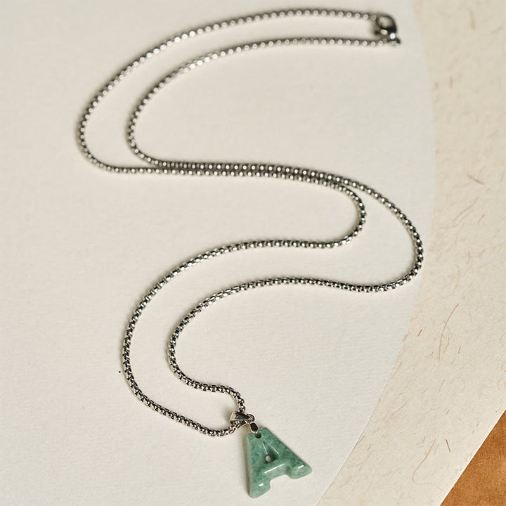 Collier pendentif en jade naturel avec lettre AZ et chaîne large en acier titane, symbole de prospérité, Buddha Stones' un pendentif en forme de lettre AZ. - image 4