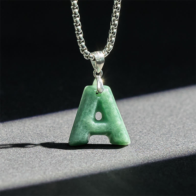 Collier pendentif en jade naturel avec lettre AZ et chaîne large en acier titane, symbole de prospérité, Buddha Stones' un pendentif en forme de lettre AZ. - image 2