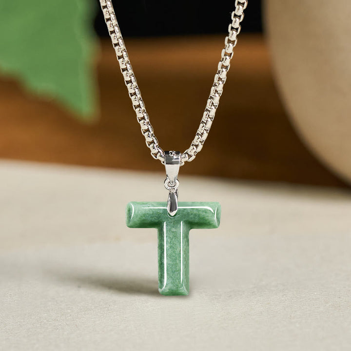 Collier pendentif en jade naturel avec lettre AZ et chaîne large en acier titane, symbole de prospérité, Buddha Stones' un pendentif en forme de lettre AZ. - image 28