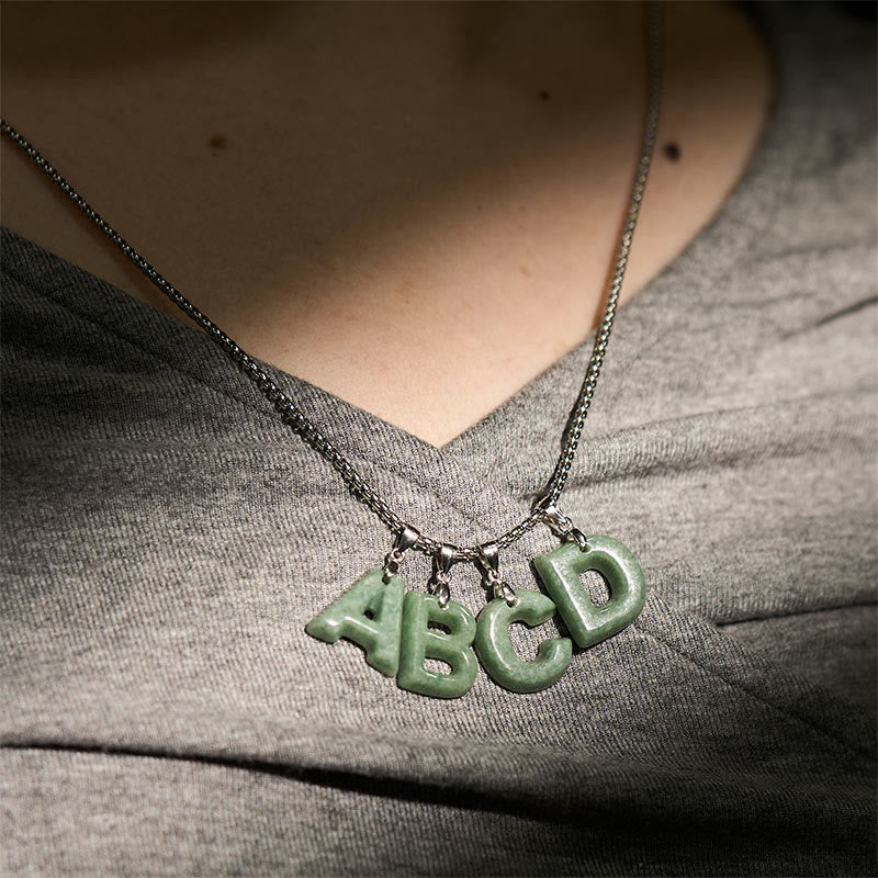 Collier pendentif en jade naturel avec lettre AZ et chaîne large en acier titane, symbole de prospérité, Buddha Stones' un pendentif en forme de lettre AZ. - image 42