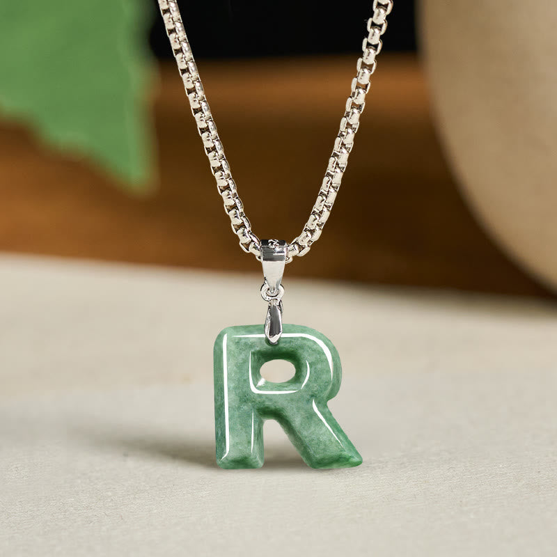 Collier pendentif en jade naturel avec lettre AZ et chaîne large en acier titane, symbole de prospérité, Buddha Stones' un pendentif en forme de lettre AZ. - R - image 26