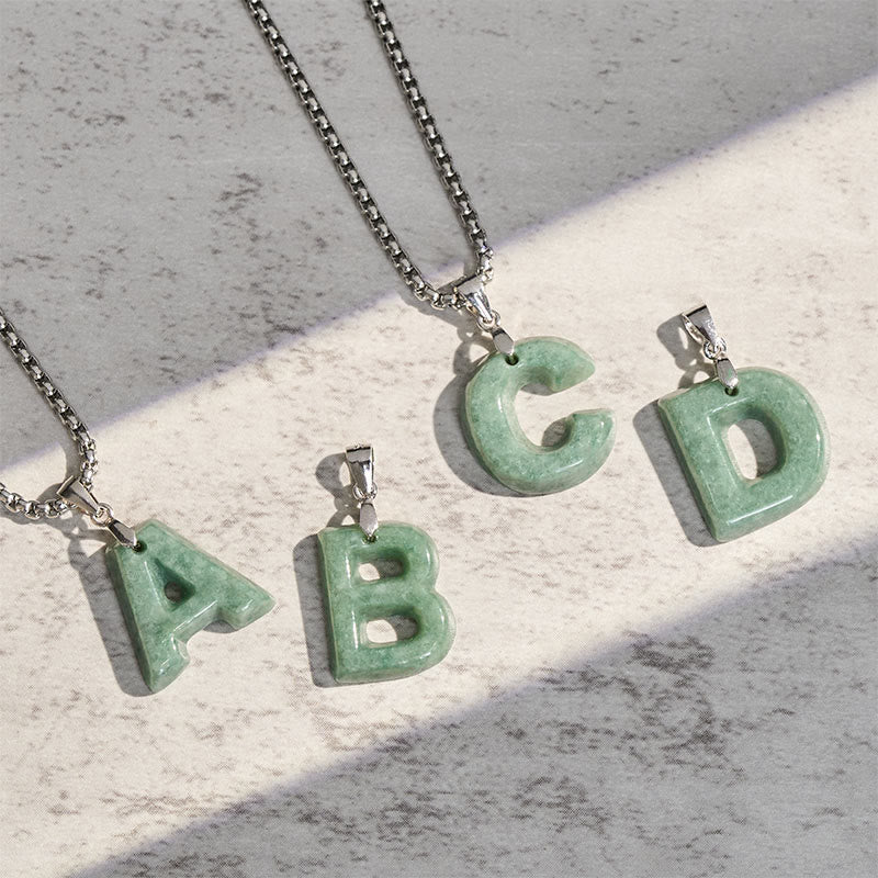 Collier pendentif en jade naturel avec lettre AZ et chaîne large en acier titane, symbole de prospérité, Buddha Stones' un pendentif en forme de lettre AZ. - image 35
