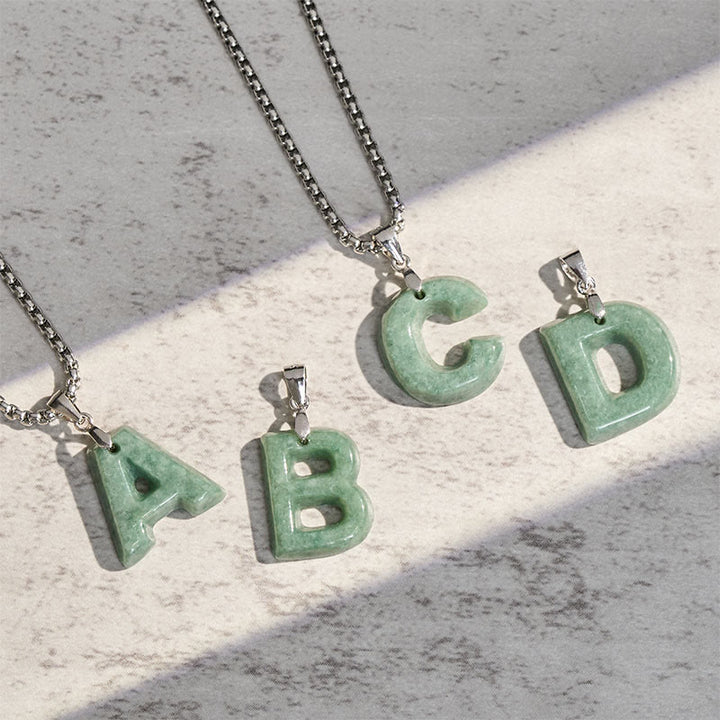 Collier pendentif en jade naturel avec lettre AZ et chaîne large en acier titane, symbole de prospérité, Buddha Stones' un pendentif en forme de lettre AZ. - image 35