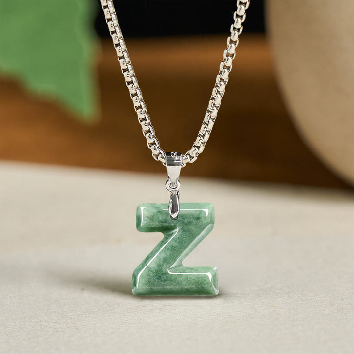 Collier pendentif en jade naturel avec lettre AZ et chaîne large en acier titane, symbole de prospérité, Buddha Stones' un pendentif en forme de lettre AZ. - Z - image 34