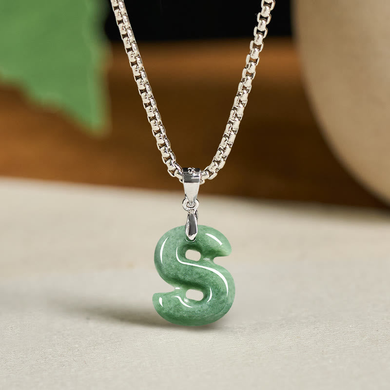 Collier pendentif en jade naturel avec lettre AZ et chaîne large en acier titane, symbole de prospérité, Buddha Stones' un pendentif en forme de lettre AZ. - image 27