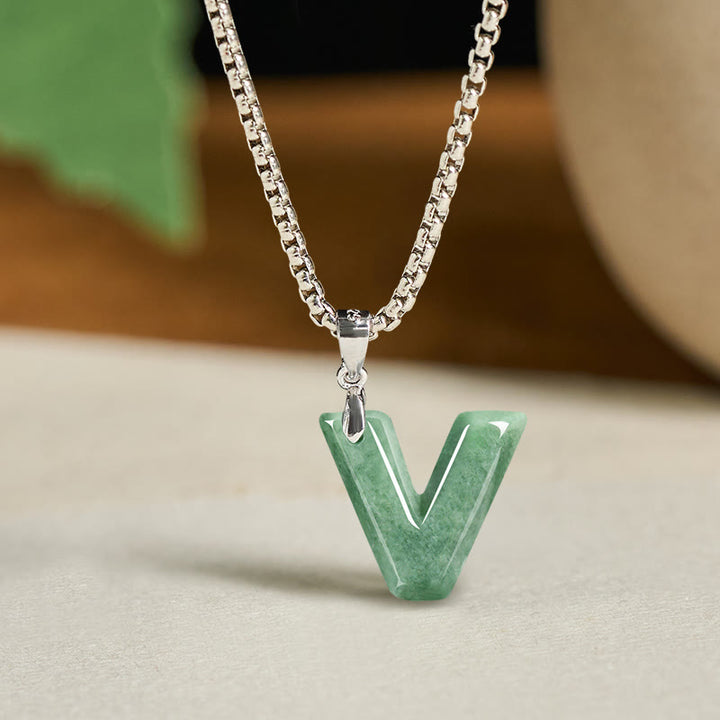 Collier pendentif en jade naturel avec lettre AZ et chaîne large en acier titane, symbole de prospérité, Buddha Stones' un pendentif en forme de lettre AZ. - V - image 30