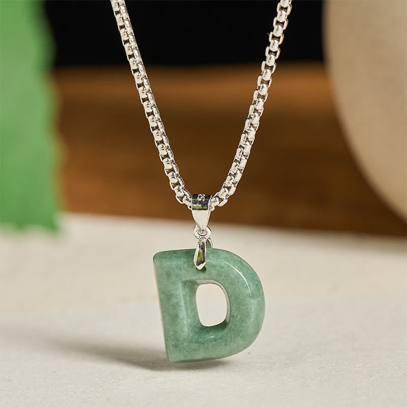 Collier pendentif en jade naturel avec lettre AZ et chaîne large en acier titane, symbole de prospérité, Buddha Stones' un pendentif en forme de lettre AZ. - D - image 11