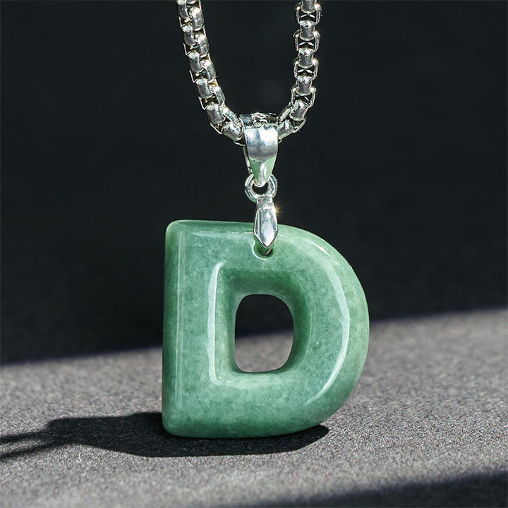 Collier pendentif en jade naturel avec lettre AZ et chaîne large en acier titane, symbole de prospérité, Buddha Stones' un pendentif en forme de lettre AZ. - image 12