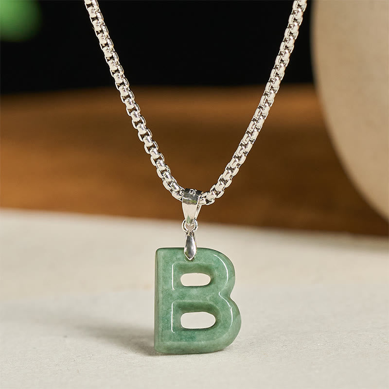 Collier pendentif en jade naturel avec lettre AZ et chaîne large en acier titane, symbole de prospérité, Buddha Stones' un pendentif en forme de lettre AZ. - B - image 7