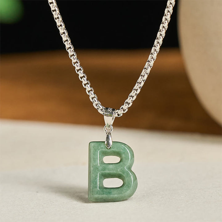 Collier pendentif en jade naturel avec lettre AZ et chaîne large en acier titane, symbole de prospérité, Buddha Stones' un pendentif en forme de lettre AZ. - B - image 7