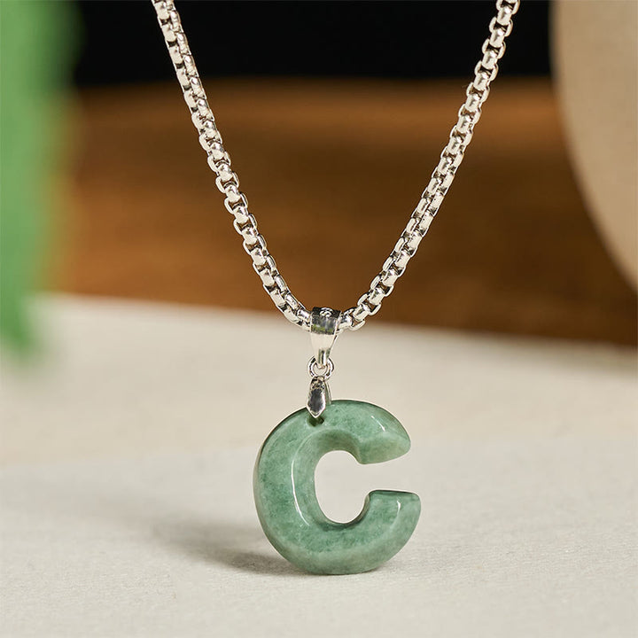 Collier pendentif en jade naturel avec lettre AZ et chaîne large en acier titane, symbole de prospérité, Buddha Stones' un pendentif en forme de lettre AZ. - image 9