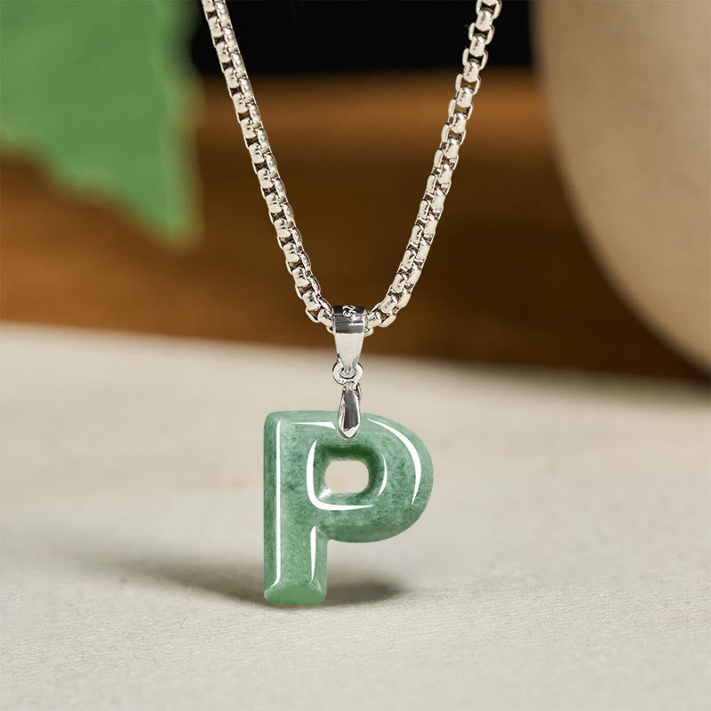 Collier pendentif en jade naturel avec lettre AZ et chaîne large en acier titane, symbole de prospérité, Buddha Stones' un pendentif en forme de lettre AZ. - image 24
