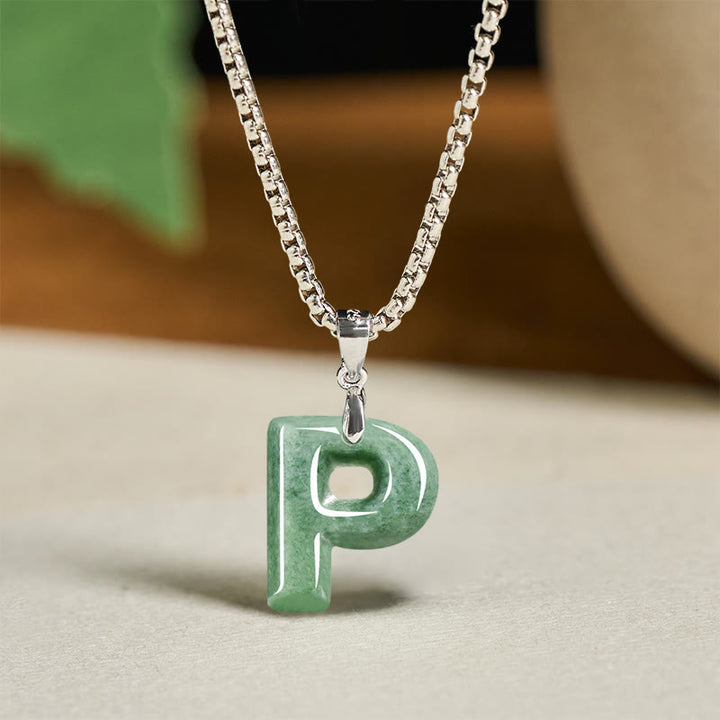 Collier pendentif en jade naturel avec lettre AZ et chaîne large en acier titane, symbole de prospérité, Buddha Stones' un pendentif en forme de lettre AZ. - image 24