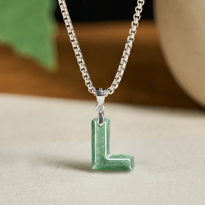 Collier pendentif en jade naturel avec lettre AZ et chaîne large en acier titane, symbole de prospérité, Buddha Stones' un pendentif en forme de lettre AZ. - L - image 20