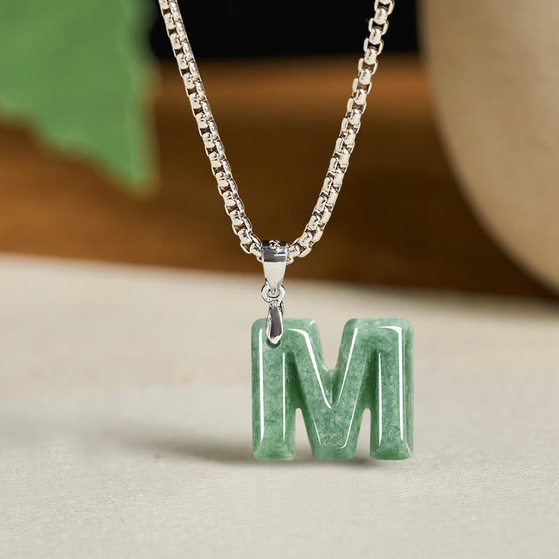Collier pendentif en jade naturel avec lettre AZ et chaîne large en acier titane, symbole de prospérité, Buddha Stones' un pendentif en forme de lettre AZ. - M - image 21