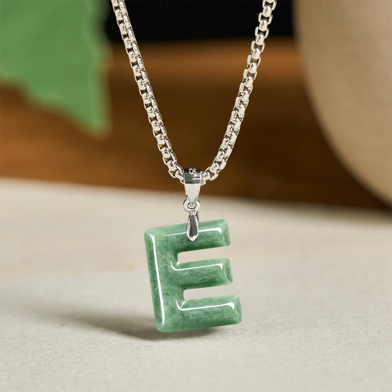 Collier pendentif en jade naturel avec lettre AZ et chaîne large en acier titane, symbole de prospérité, Buddha Stones' un pendentif en forme de lettre AZ. - E - image 13
