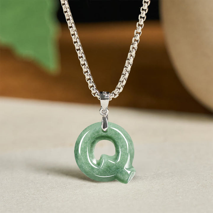Collier pendentif en jade naturel avec lettre AZ et chaîne large en acier titane, symbole de prospérité, Buddha Stones' un pendentif en forme de lettre AZ. - Q - image 25