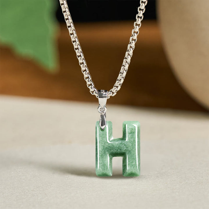Collier pendentif en jade naturel avec lettre AZ et chaîne large en acier titane, symbole de prospérité, Buddha Stones' un pendentif en forme de lettre AZ. - H - image 16