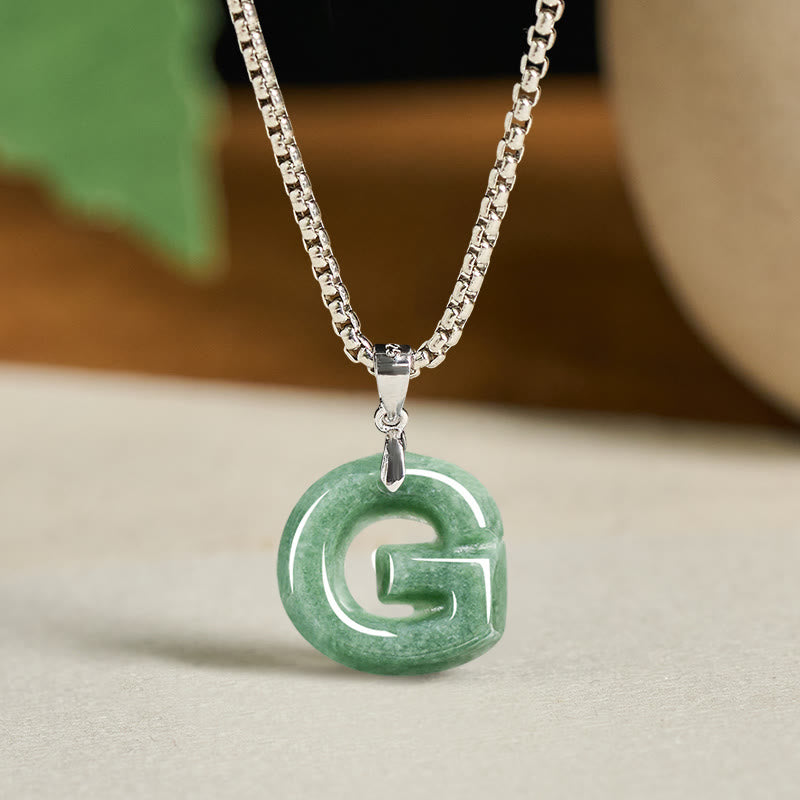 Collier pendentif en jade naturel avec lettre AZ et chaîne large en acier titane, symbole de prospérité, Buddha Stones' un pendentif en forme de lettre AZ. - G - image 15