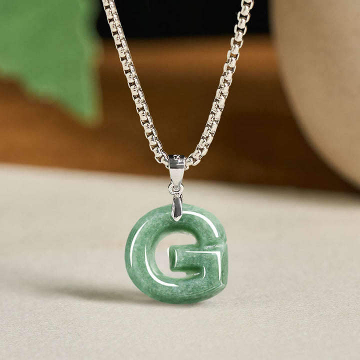 Collier pendentif en jade naturel avec lettre AZ et chaîne large en acier titane, symbole de prospérité, Buddha Stones' un pendentif en forme de lettre AZ. - G - image 15