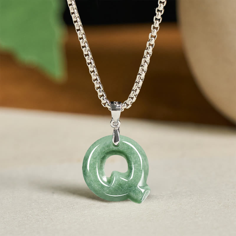 Collier pendentif en jade naturel avec lettre AZ et chaîne large en acier titane, symbole de prospérité, Buddha Stones' un pendentif en forme de lettre AZ. - Q - image 25