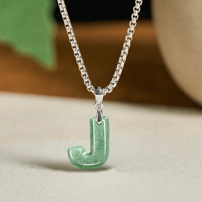 Collier pendentif en jade naturel avec lettre AZ et chaîne large en acier titane, symbole de prospérité, Buddha Stones' un pendentif en forme de lettre AZ. - J - image 18