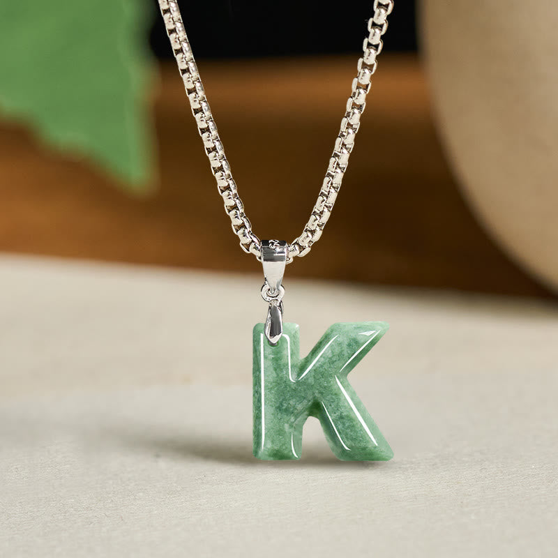 Collier pendentif en jade naturel avec lettre AZ et chaîne large en acier titane, symbole de prospérité, Buddha Stones' un pendentif en forme de lettre AZ. - K - image 19