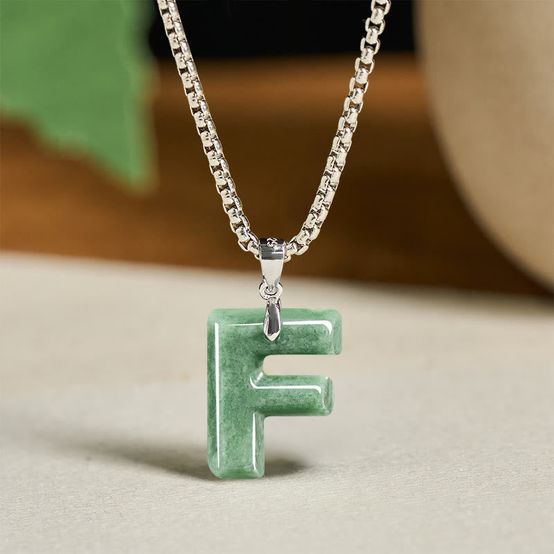 Collier pendentif en jade naturel avec lettre AZ et chaîne large en acier titane, symbole de prospérité, Buddha Stones' un pendentif en forme de lettre AZ. - F - image 14