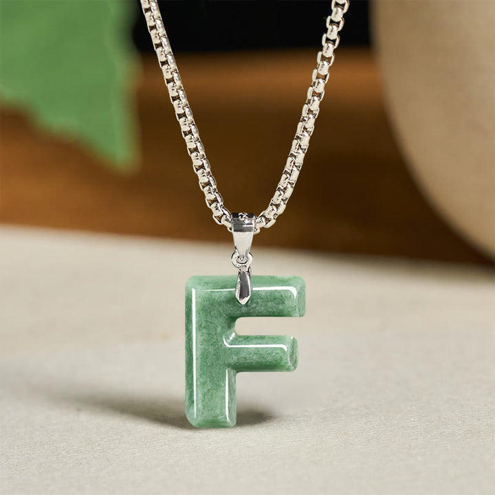 Collier pendentif en jade naturel avec lettre AZ et chaîne large en acier titane, symbole de prospérité, Buddha Stones' un pendentif en forme de lettre AZ. - F - image 14