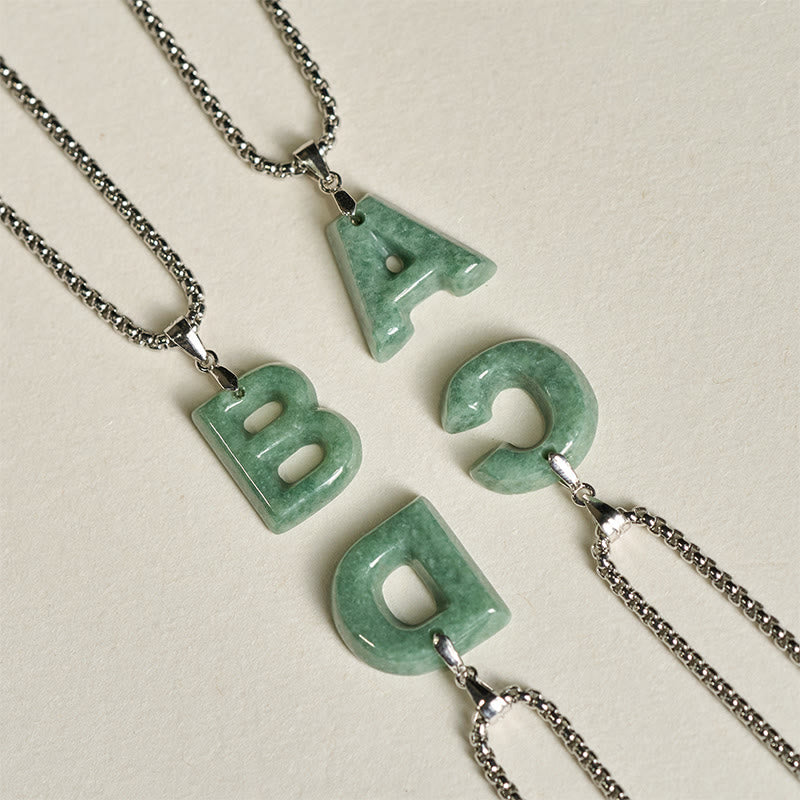 Collier pendentif en jade naturel avec lettre AZ et chaîne large en acier titane, symbole de prospérité, Buddha Stones' un pendentif en forme de lettre AZ. - image 36