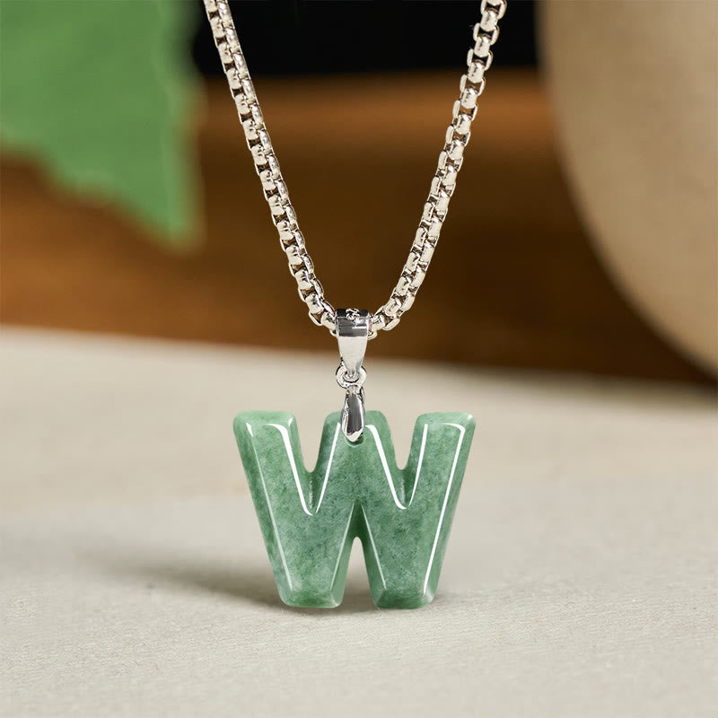 Collier pendentif en jade naturel avec lettre AZ et chaîne large en acier titane, symbole de prospérité, Buddha Stones' un pendentif en forme de lettre AZ. - W - image 31