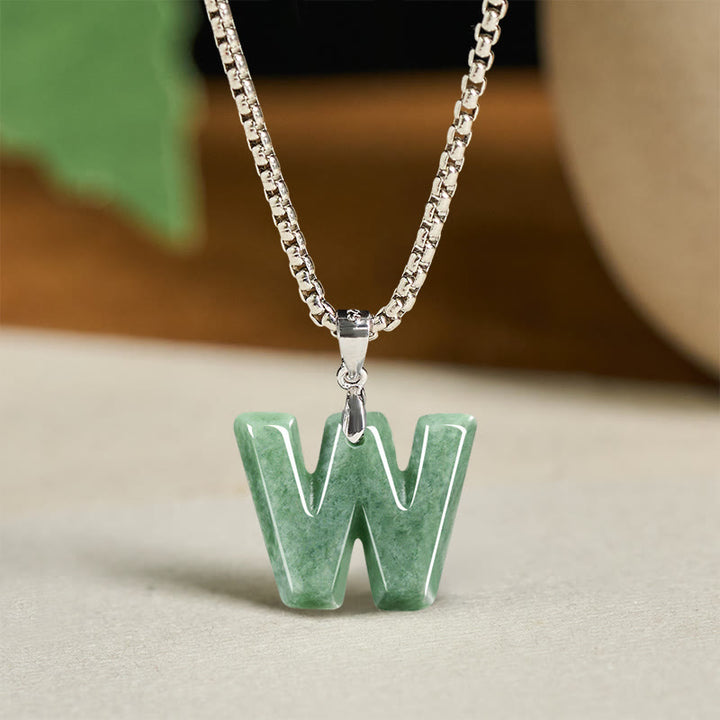 Collier pendentif en jade naturel avec lettre AZ et chaîne large en acier titane, symbole de prospérité, Buddha Stones' un pendentif en forme de lettre AZ. - W - image 31